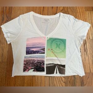 Hurley Y2K Cropped Shirt Size Medium White ocean Print v neck sheer beach surfer